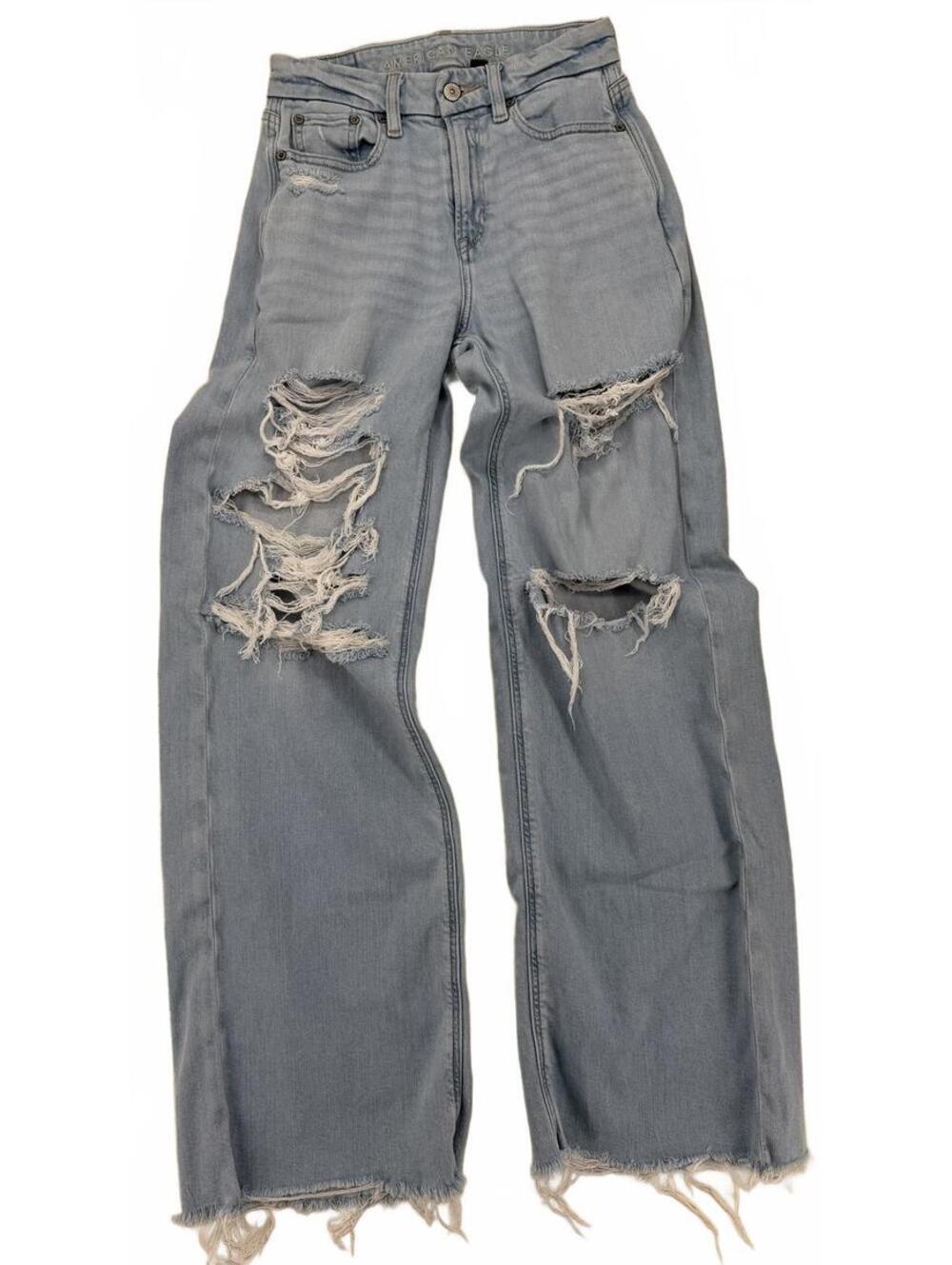 American Eagle Distressed Light Wash Denim‎ Jeans Relaxed Fit 00 Stretch